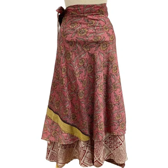 EARTHBOUND Bohemian Mixed Media Reversible Wrap Maxi Skirt - Picture 6 of 12